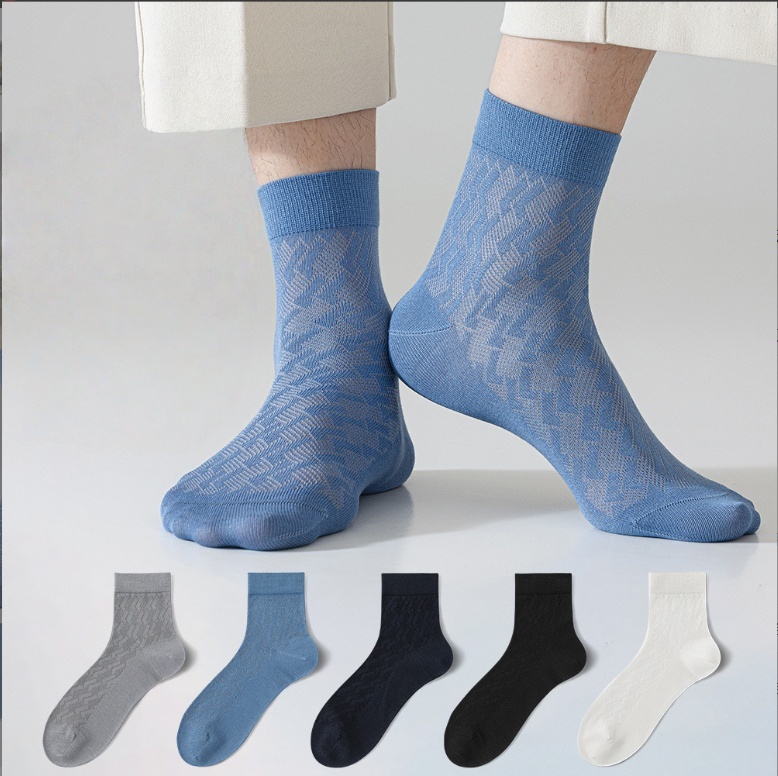 Mens Patterned Crew Mesh Summer Cool Socks Cotton Blend 1 bag include 5 pairs